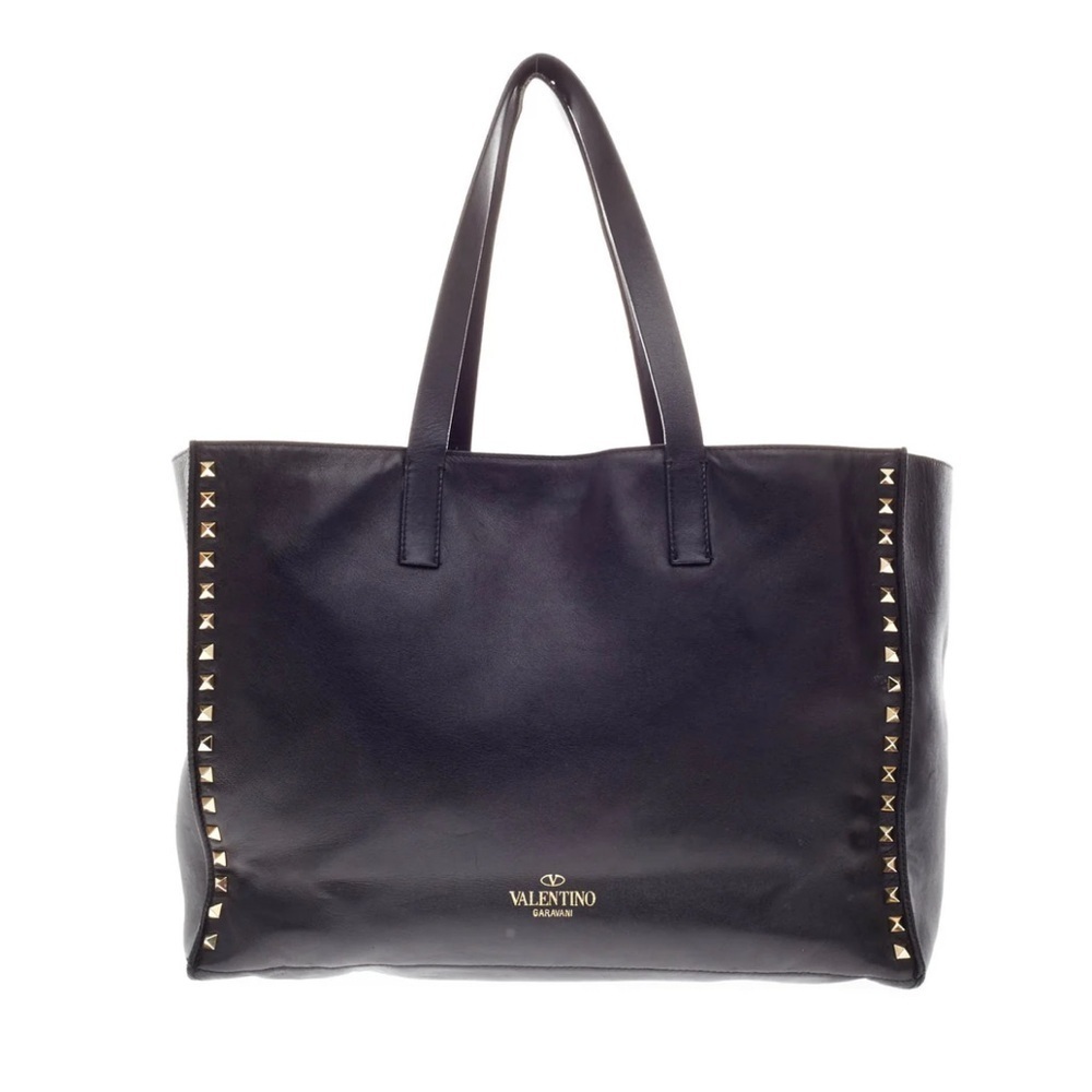 Valentino Rockstud Shopper black lambskin leather tote bag w/ gold rockstuds - Picture 1 of 16